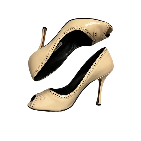 Manolo Blahnik Nude Peep-Toe Pumps Size 8.5 👠 - Picture 6 of 8